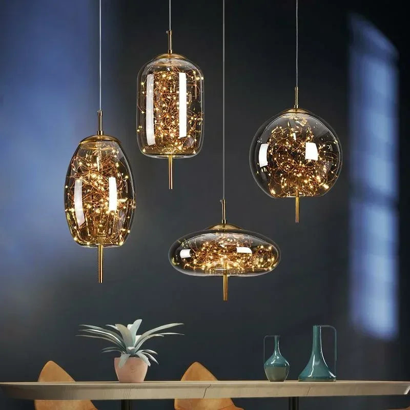 Afralia™ Starry Glass Bedside Chandelier - Light Luxury Nordic Style Pendant for Home Decor