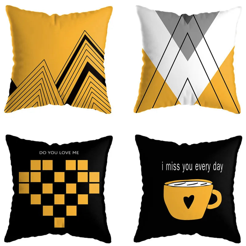Afralia™ Geometric Deer Print Pillowcase 45x45cm - Yellow Home Decor