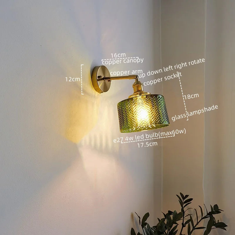Afralia™ LED Copper Glass Wall Light Retro Luminaria De Parede
