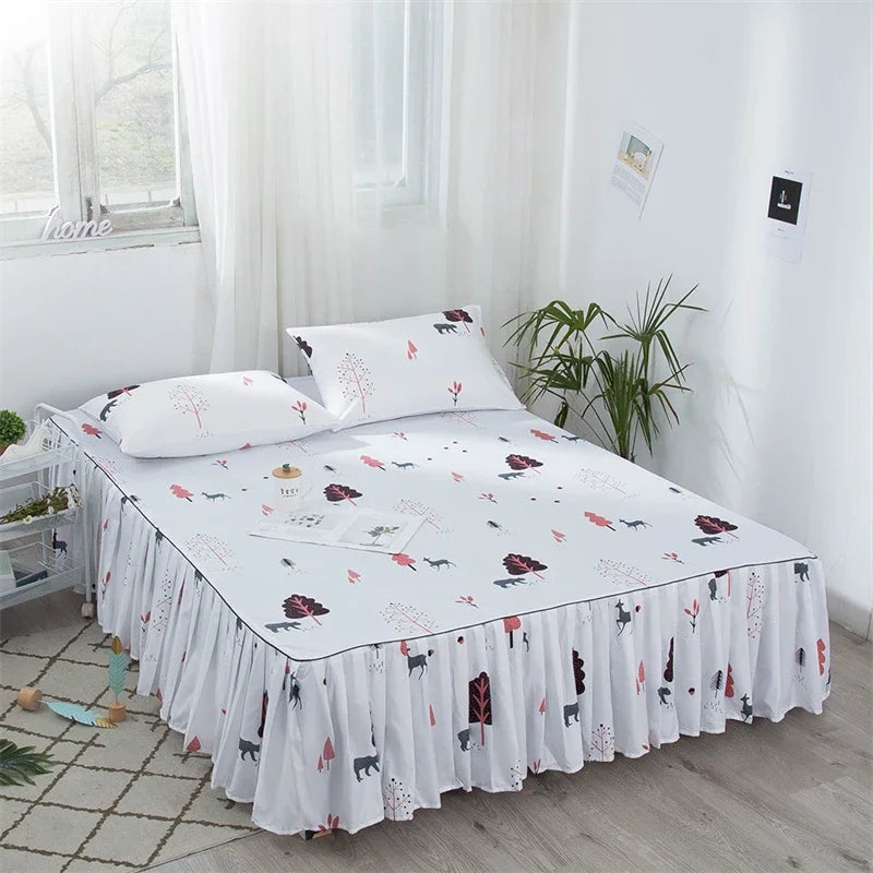 Afralia™ Pleated Dust Bed Cover with Bed Skirt Queen Size Bedspread Soft Bedsheet