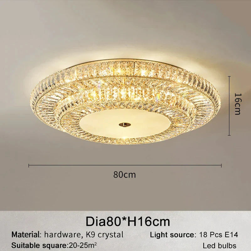 Afralia™ Golden Crystal Ceiling Chandelier | Luxury Living Room LED Light Fixture