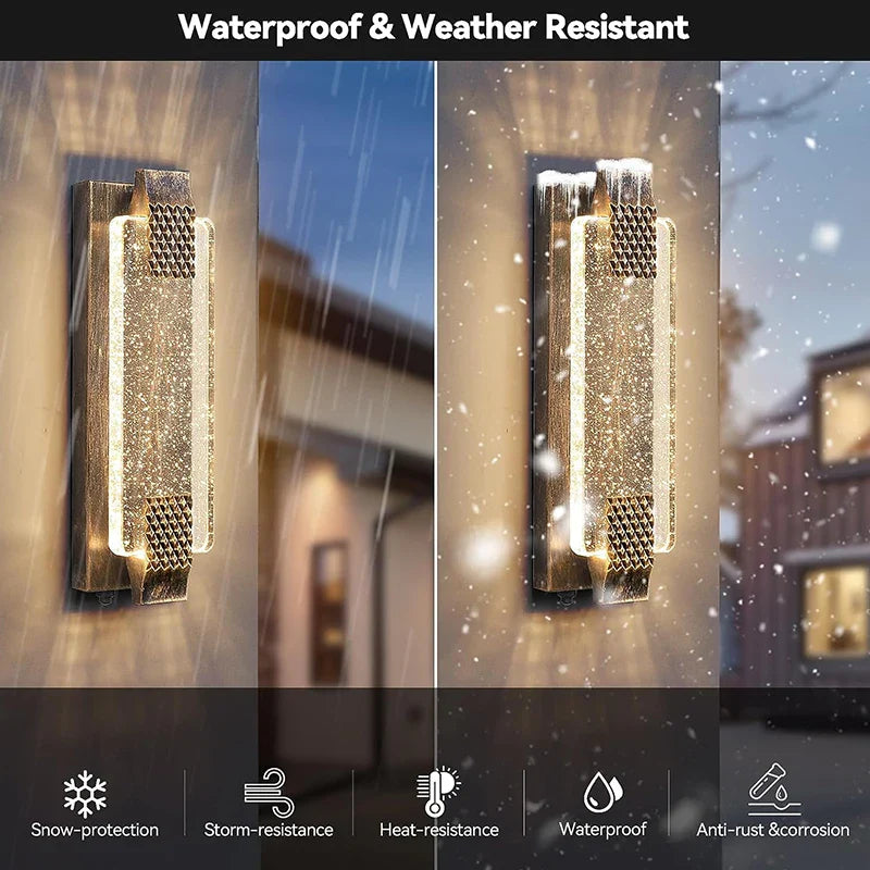 Afralia™ Crystal Bubble Glass LED Outdoor Wall Sconce for Porch and Garden