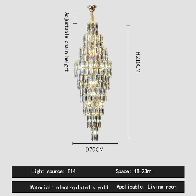 Afralia™ Crystal Luxury Chandelier for Villa Hotel Living Room Spiral Staircase