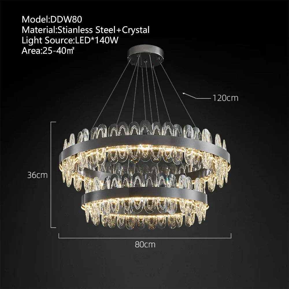 Afralia™ Round LED Crystal Chandelier in Gold/Black for Luxe Living Room Lighting