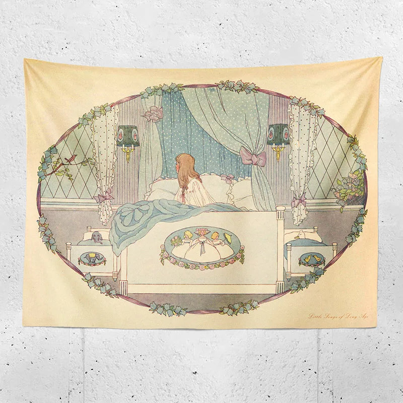 Afralia™ Retro Fairy Tale Princess Room Wall Tapestry Illustration Bedside Decor