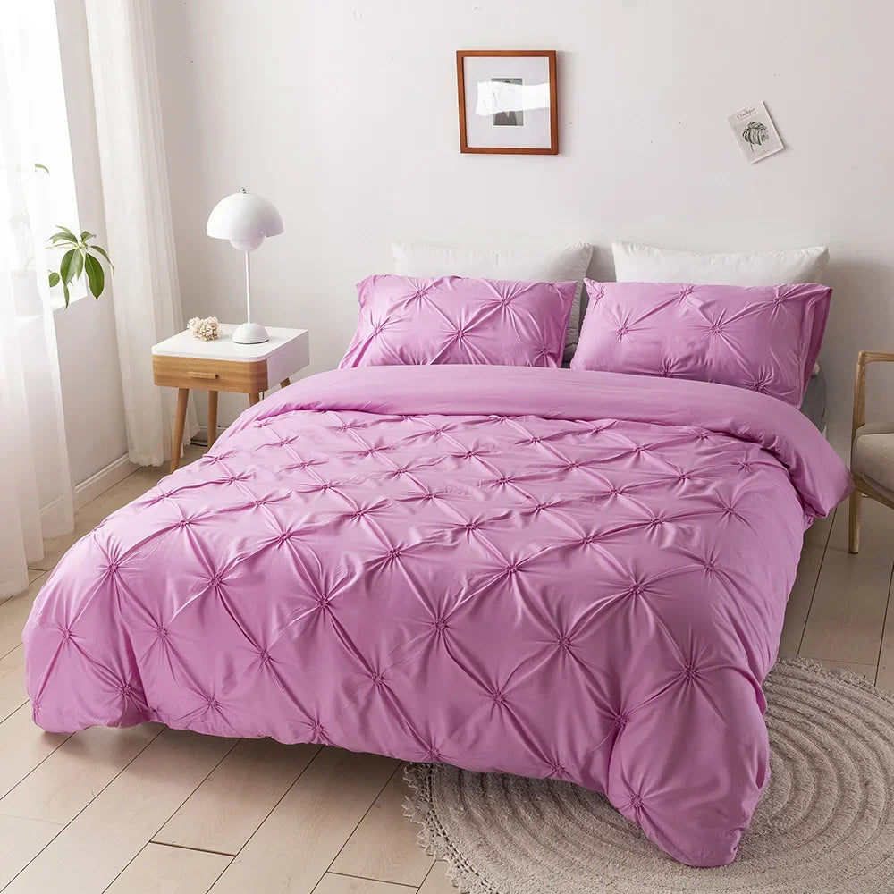 Afralia™ 3D Pinch Pleated Duvet Cover Set - Solid Color Single Double Bedding - Soft Comforter Cover
