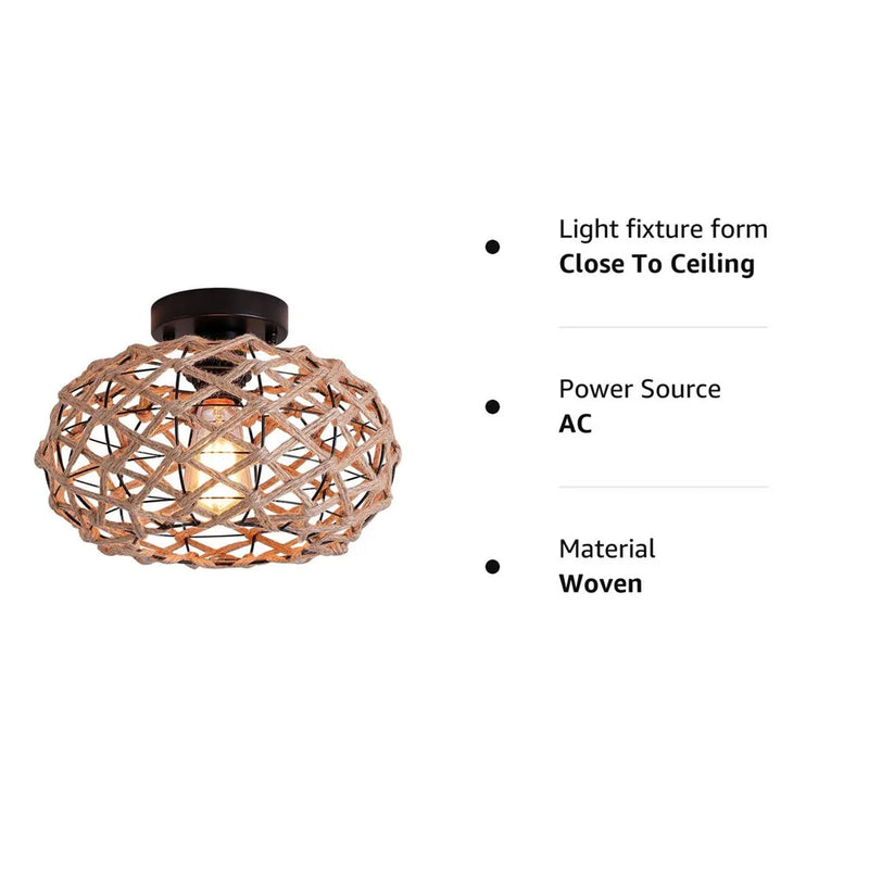 Afralia™ Hemp Rope Cage Ceiling Light Fixture for Farmhouse Decor