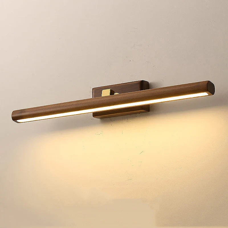 Afralia™ Luxury Walnut 40CM 8W LED Mirror Light 360° Rotatable Bedside Wall Lamp