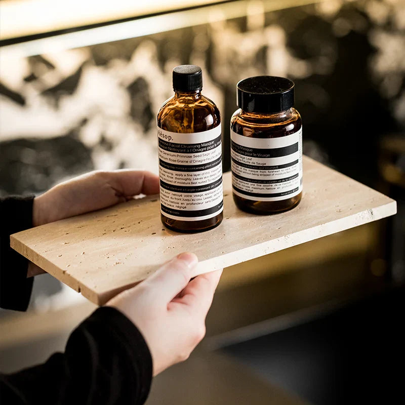 Afralia™ Travertine Bathroom Counter Tray for Soap Dispenser and Kitchen Sink Organizer