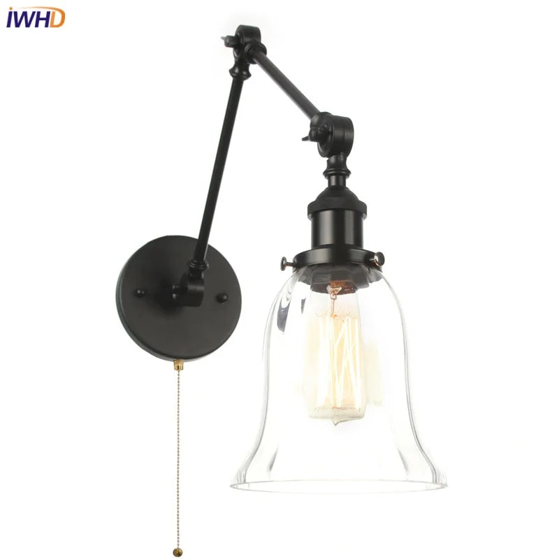 Afralia™ Vintage Glass Wall Sconce with Pull Chain Switch for Dining Room, Cafe, Bathroom