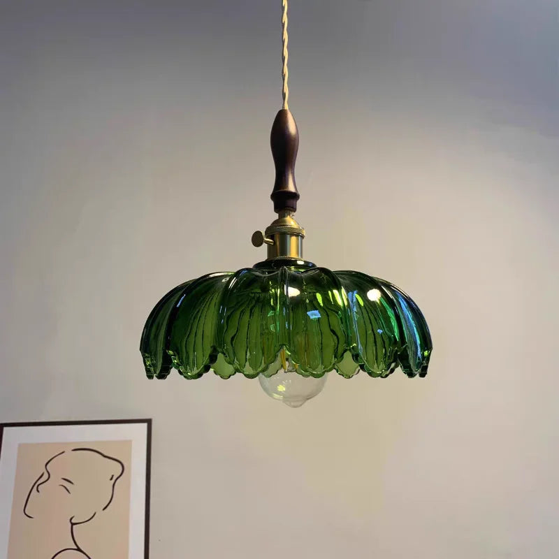 Afralia™ Walnut Wood LED Pendant Light Fixture Glass Hanging Lamp