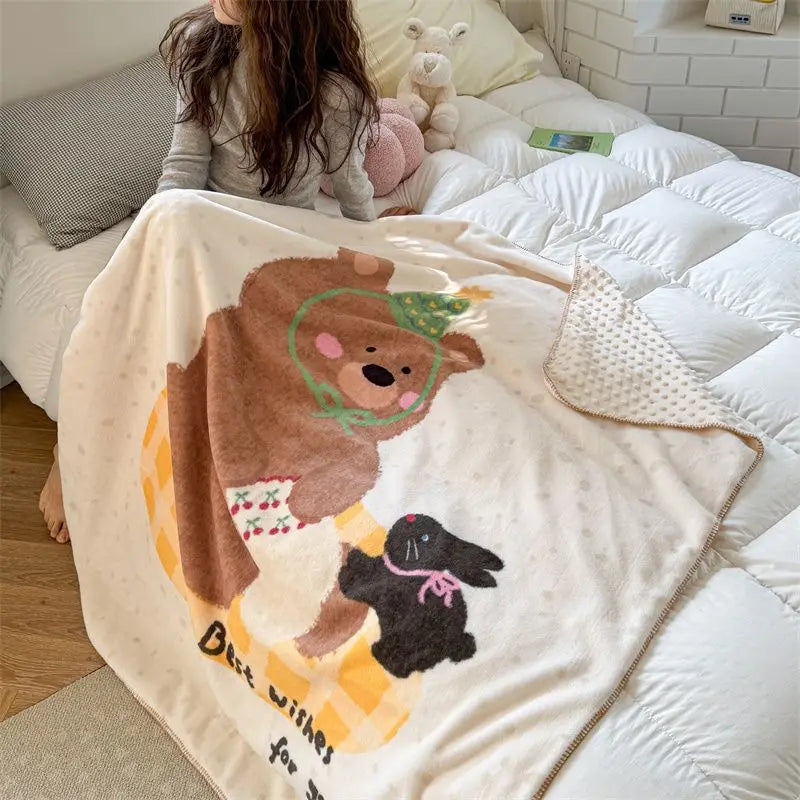 Afralia™ Kids Cartoon Milk Velvet Nap Blanket: Soft & Warm Quilt for All Seasons