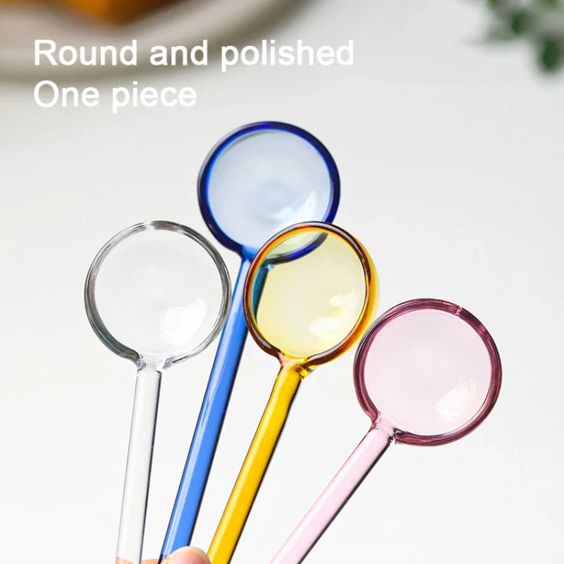 Afralia™ Glass Milk Spoon: Colored Transparent Long Handle Coffee Dessert Stirring Spoon