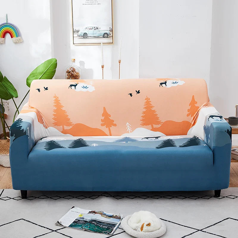 Afralia™ Printed Stretch Sofa Cover Slipcover for 3 Seater Couch Home Protector