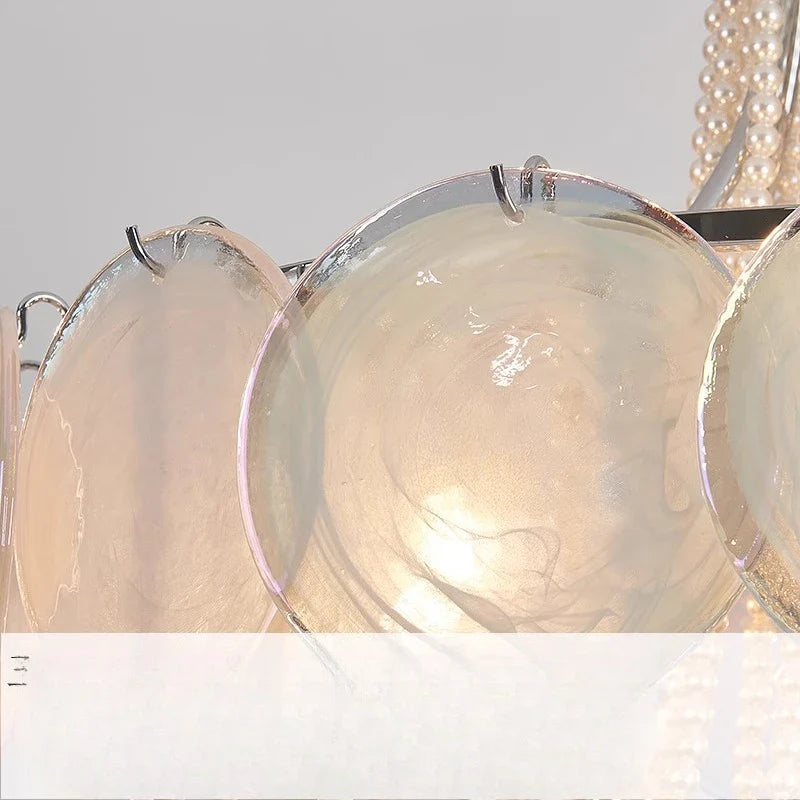 Afralia™ Pink Glass Pearl Chandelier: Modern Pendant Light for Living Room & Bedroom