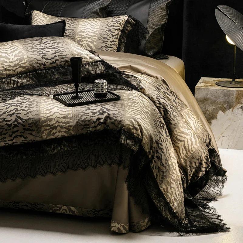Afralia™ Vintage Leopard 1000TC Egyptian Cotton Luxury Bedding Set