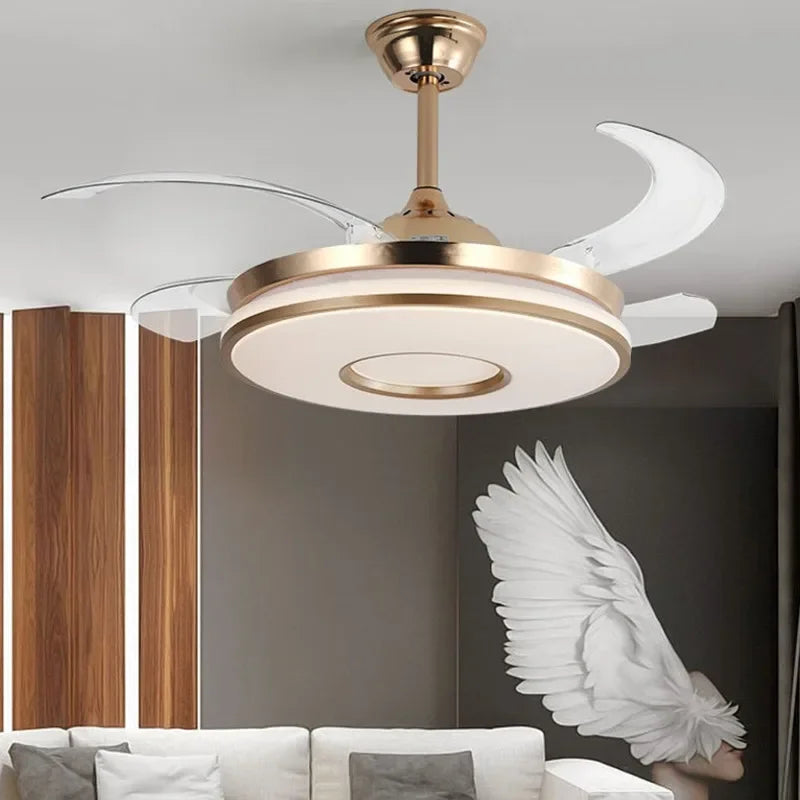 Afralia™ Invisible Gold Ceiling Fan with LED Light and Retractable Blades