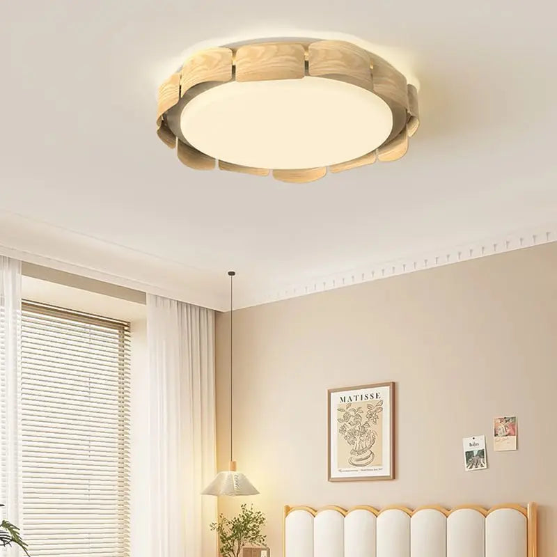 Afralia™ Wood Walnut Round Ring LED Ceiling Light 50cm