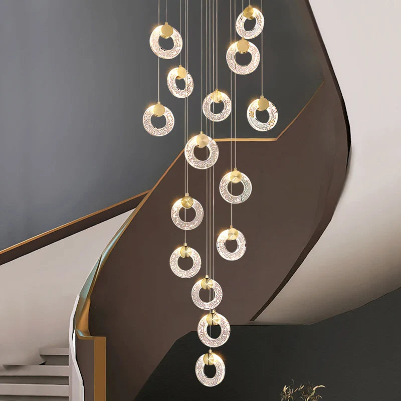 Afralia™ Circular Crystal Led Chandelier Luxury Modern Villa Staircase Living Room Decor Fixtur