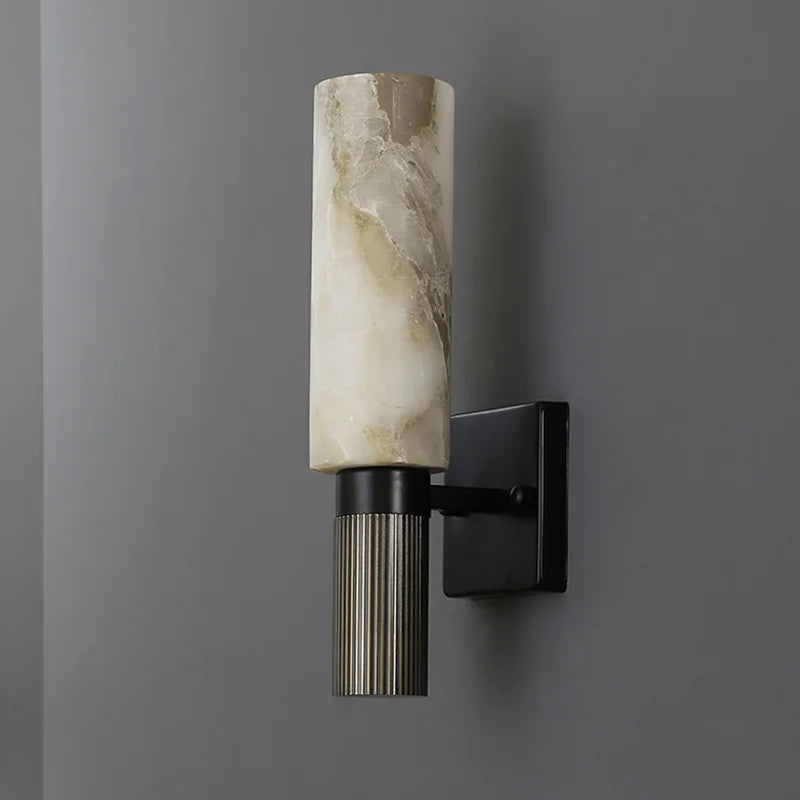 Afralia™ Alabaster Copper Wall Lamp | Luxury Marble Sconce LED Light | Bedroom Living Room Fixture