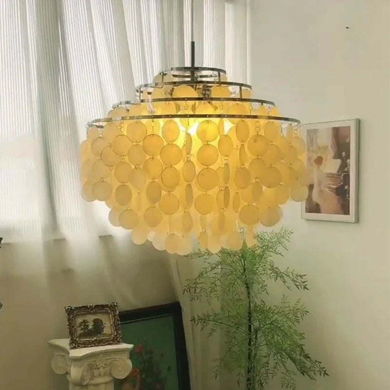 Afralia™ Modern Luxury Shell Chandelier Lighting Gold/Chrome Metal Pendant Light for Home Decor