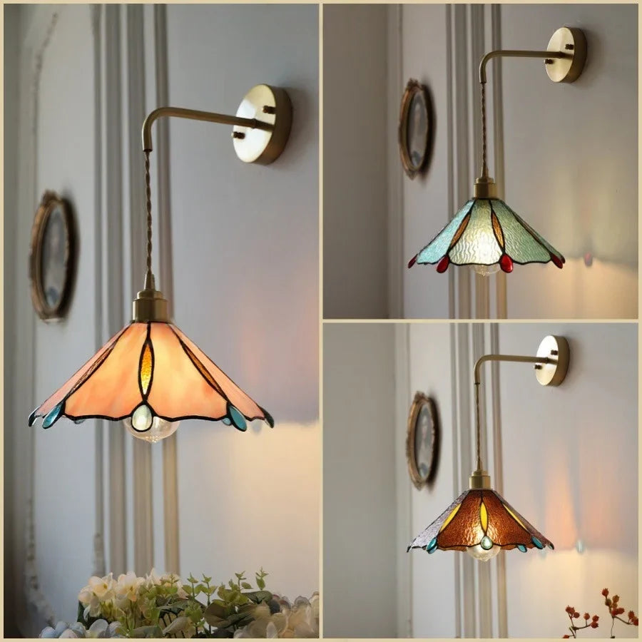 Afralia™ Tiffany Glass Adjustable LED Wall Sconce with Pull Chain Switch