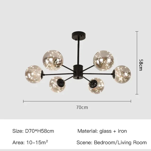 Afralia™ Black Glass Ball LED Chandelier for Living Room, Bedroom - Dimmable Nordic Luxury Fixture