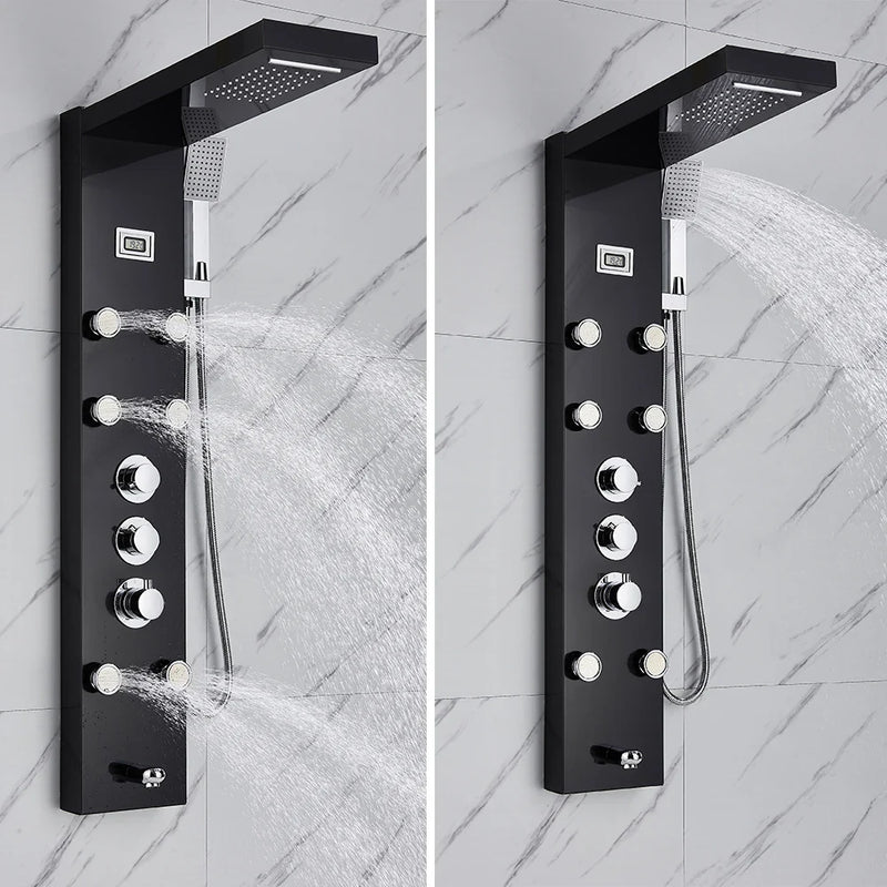 Afralia™ Stainless Steel Thermostatic Shower Panel Faucet with 5 Modes & Rainfall Massage