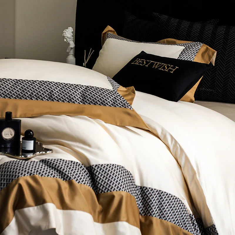 Afralia™ Luxe Egyptian Cotton Bedding Set - Full Queen King Duvet Cover Flat Sheet Pillowcases