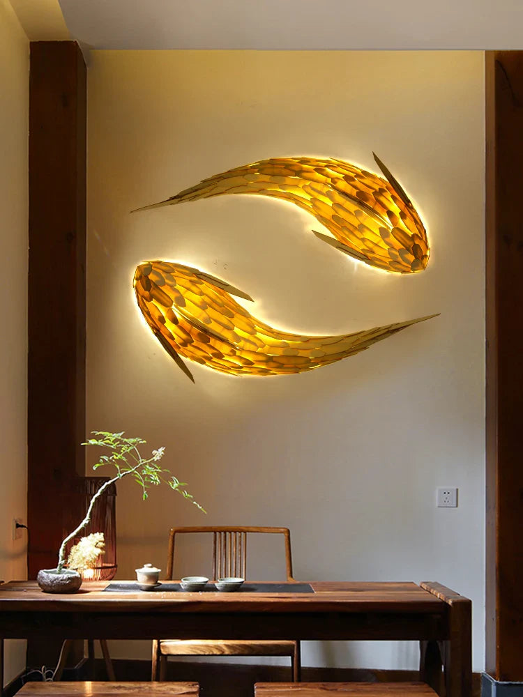 Afralia™ Handwoven Bamboo LED Fish Wall Light for Modern Nordic Living Room Decor