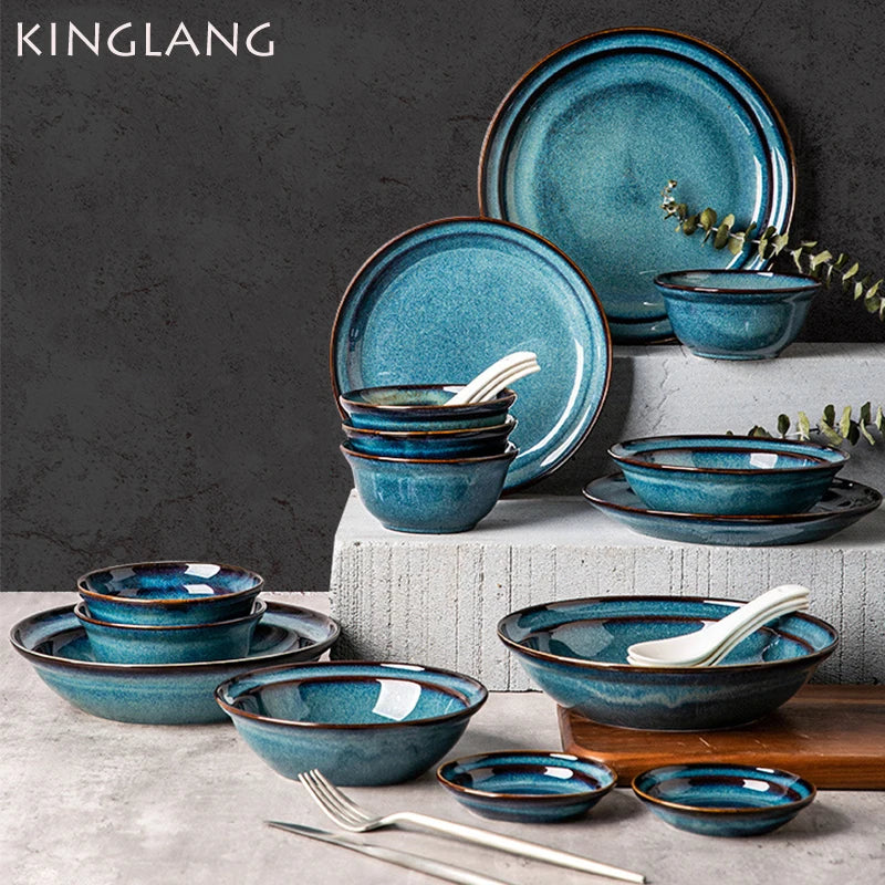 Afralia™ Beautiful Blue Ceramic Bowl Kiln Dinnerware Dish