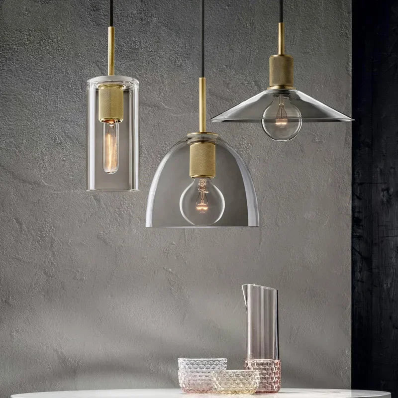 Afralia™ Clear Glass LED Pendant Light Gold Metal ChandelierMarshalAsLED Hanging Lamp