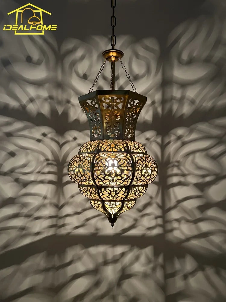 Afralia™ Exotic Morocco Pendant Lights LED E27 Retro Carved Hanging Lamp for Living/Dining Room