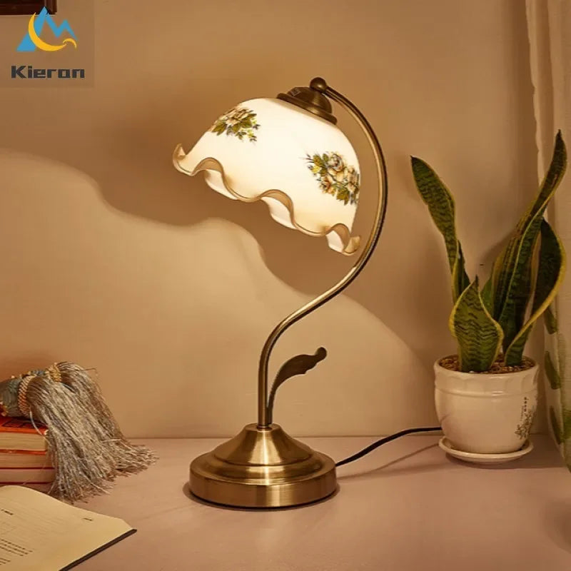 Afralia™ Glass Flower Led Desk Lamp, Dimmable Modern Table Lamp for Bedroom, Living Room