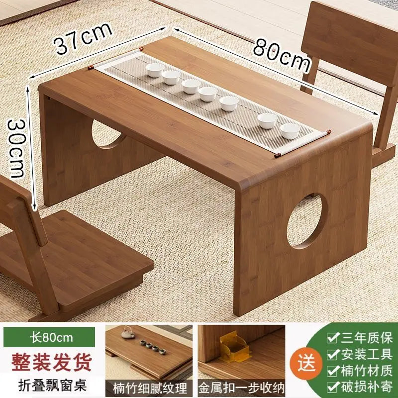 Afralia™ Bamboo Folding Table: Japanese Style, Bedroom & Study Essential, Durable Design