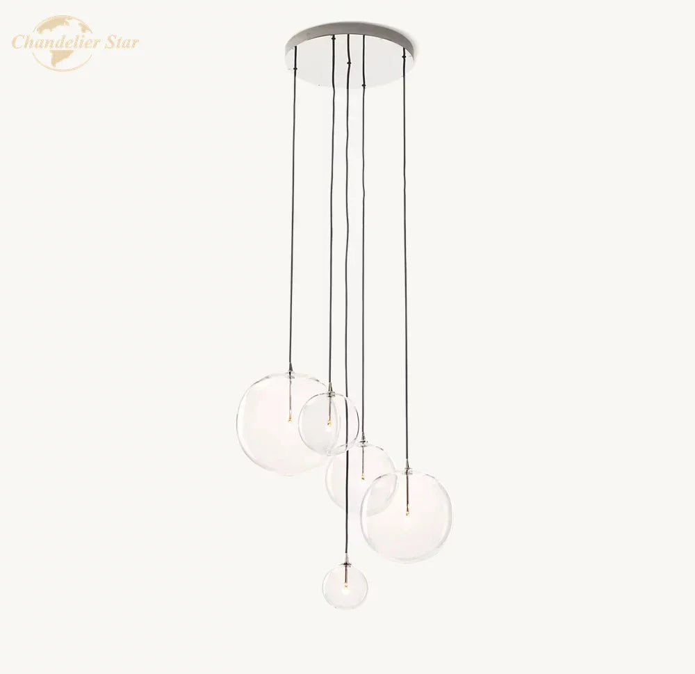 Afralia™ Clear Glass Globe Cluster Chandeliers Pendant Lights for Living Room and Staircase