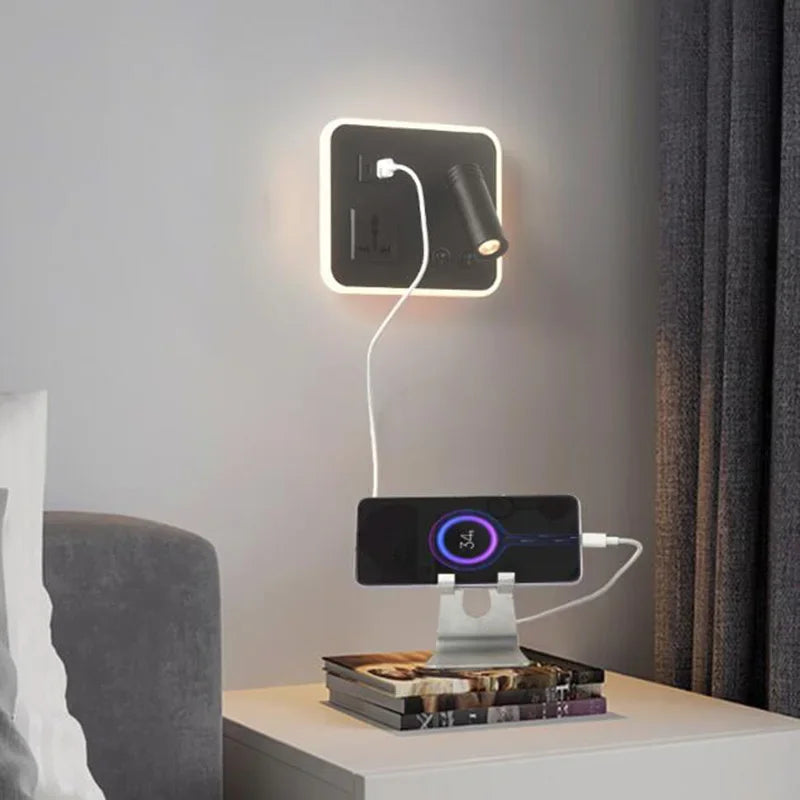 Afralia™ Rotatable LED Wall Lamp with Wireless Charging, USB Port, and Switch