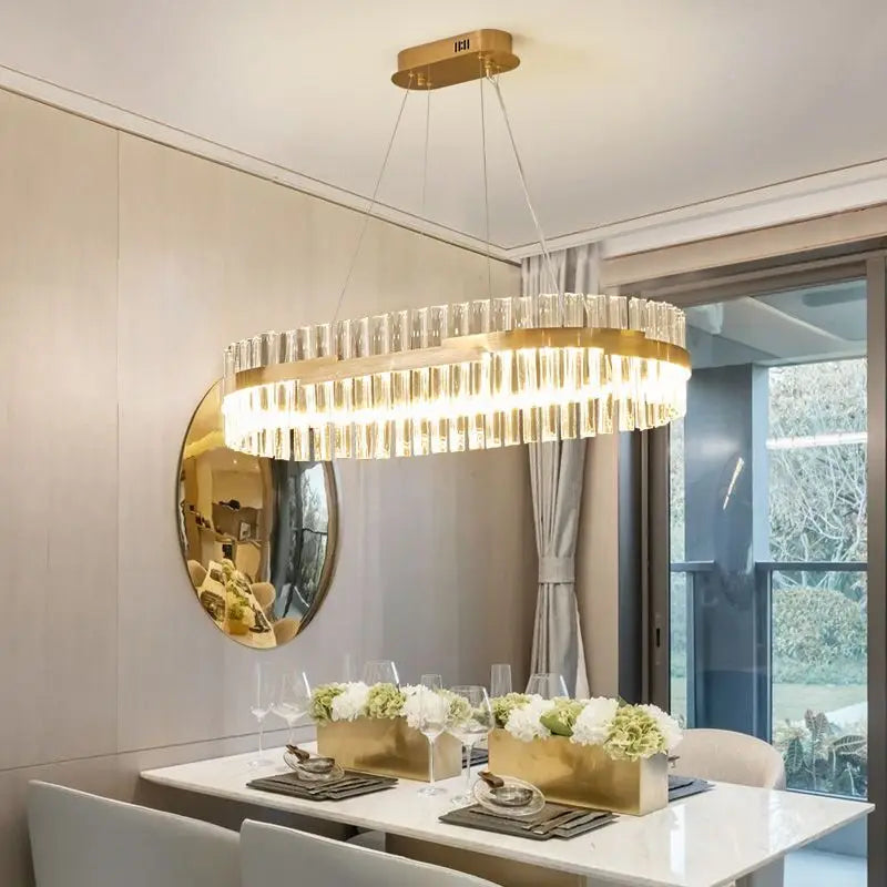 Afralia™ Crystal LED Circle Pendant Chandelier for Living Room Kitchen Decor