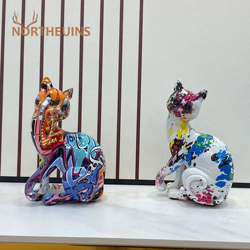 Afralia™ Resin Graffiti Cat Ornaments: Creative Animal Figurines for Home Decor