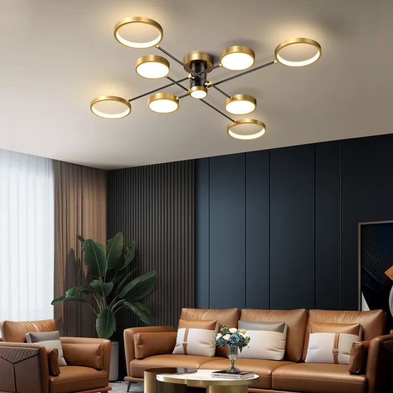 Afralia™ Gold Black Metal LED Chandelier - Minimalist 3 Color Temp Parlor Restaurant Lighting