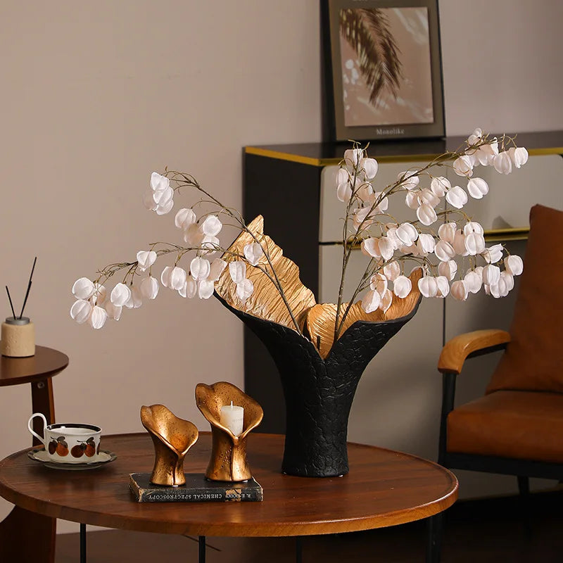 Afralia™ Black Gold Resin Handicrafts Display Vase Candlestick Home Decor