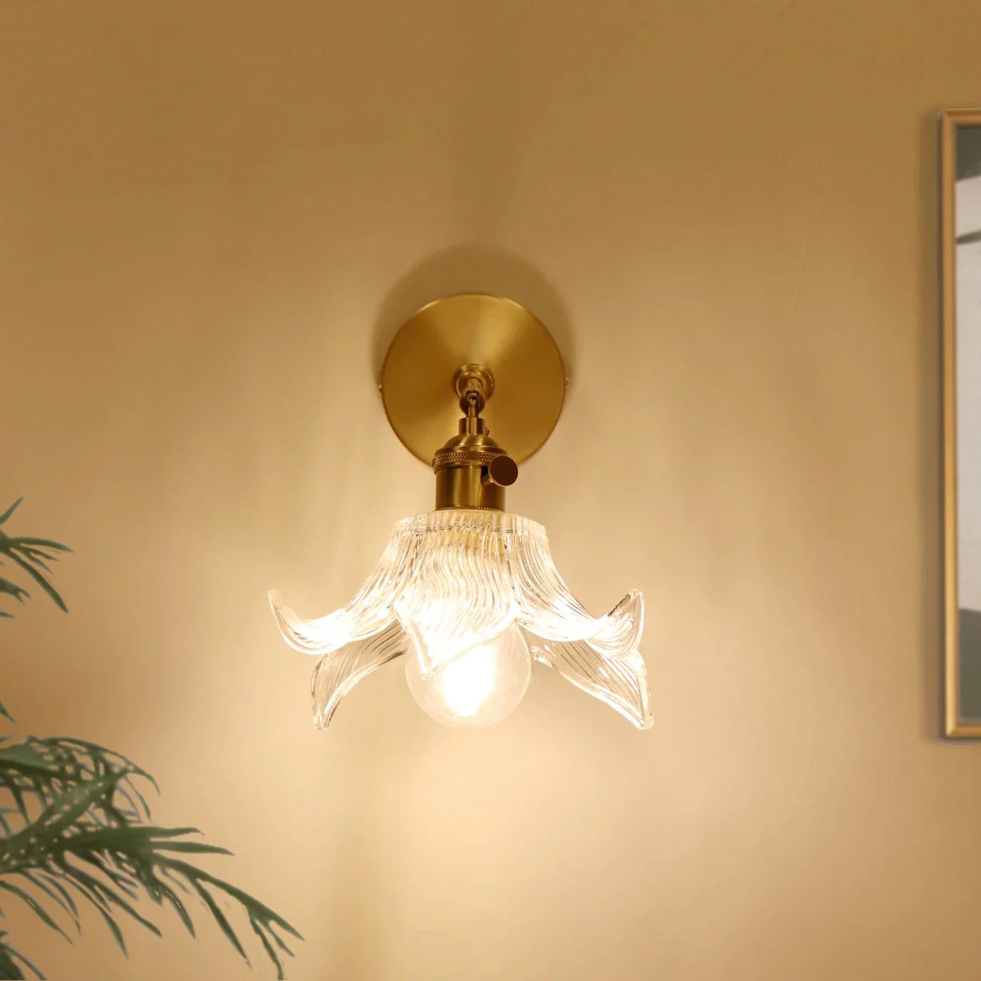 Afralia™ Clear Flower Glass LED Wall Lamp with Pull Chain Switch