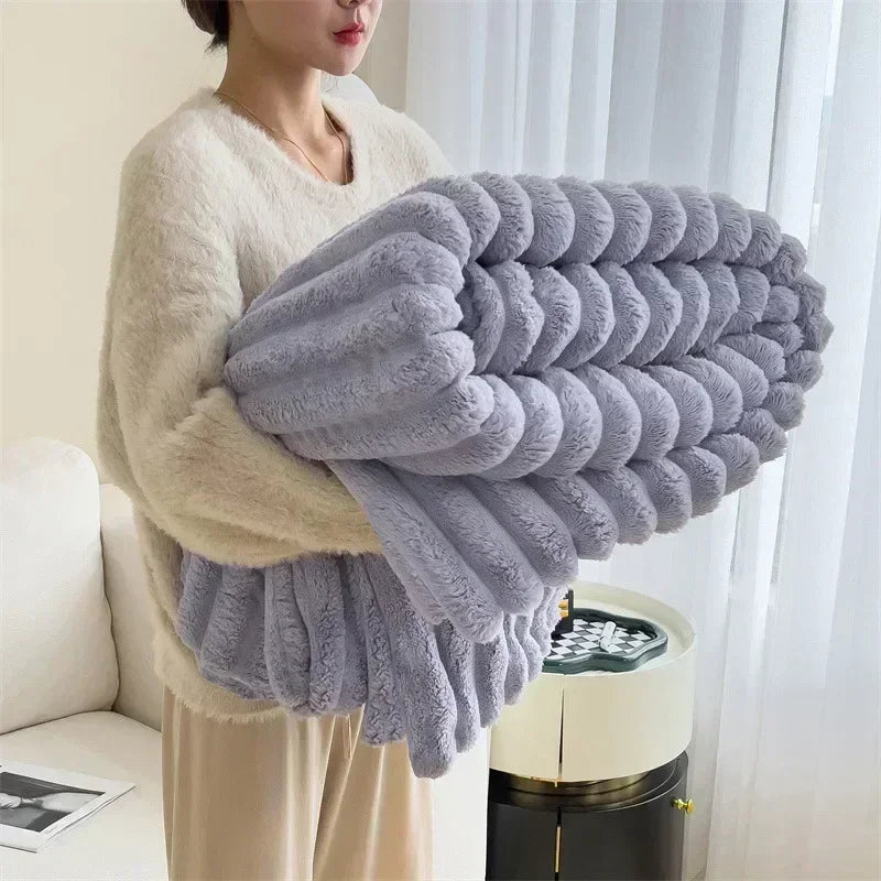 Afralia™ Winter Warm Fluffy Coral Fleece Sofa Throw Blanket for Bedroom, Soft & Cozy Bed Covers