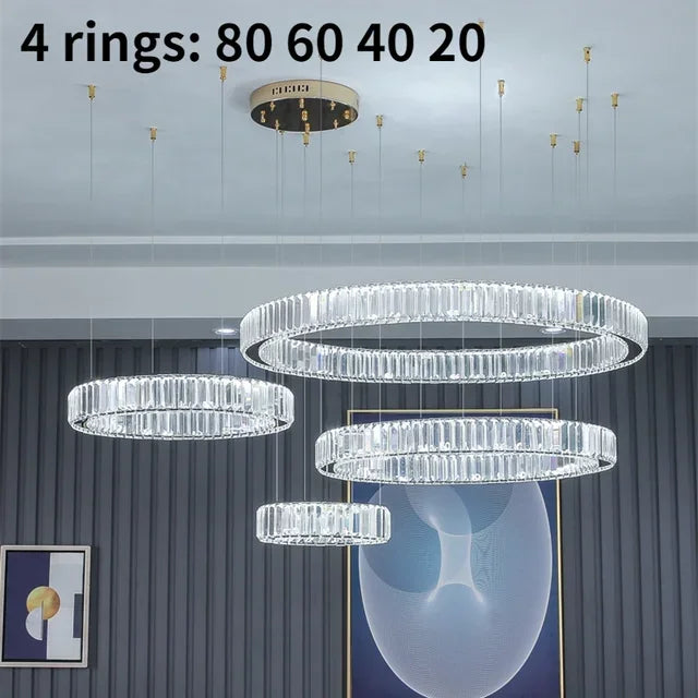 Afralia™ Crystal LED Chandelier Rings Pendant Lamp Luxury Villa Stair Decoration