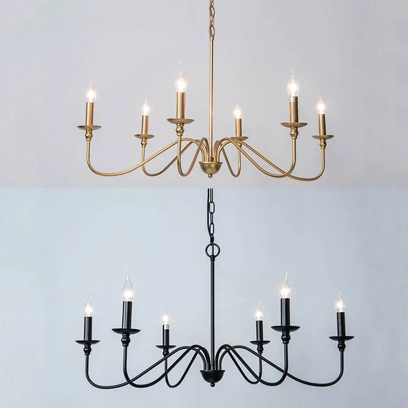 Afralia™ American Iron Chandelier Light for Living Room Kitchen Bedroom Study Candle Lighting