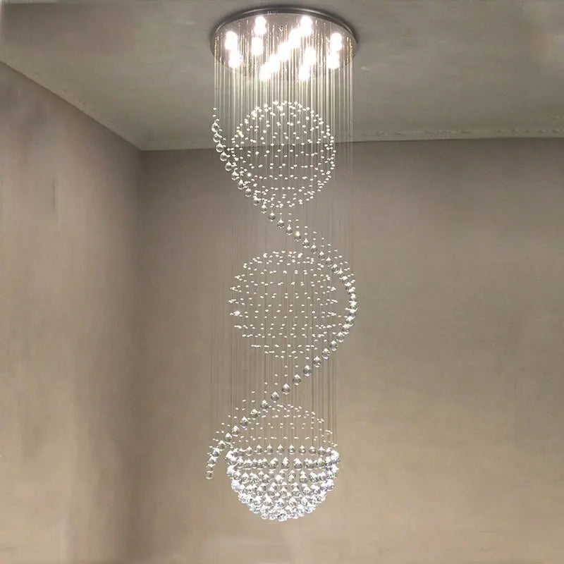 Afralia™ Modern Crystal Double Staircase Chandelier LED Pendant Lights for Villa Hall