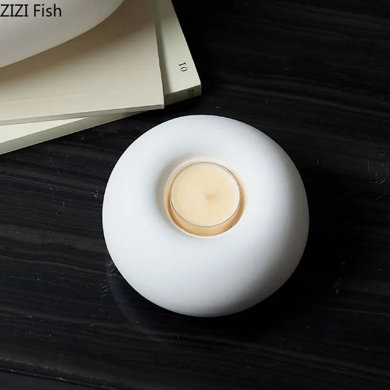 Afralia™ Round White Ceramic Candle Holder Home Decor Aroma Diffuser Wax Melt Burner