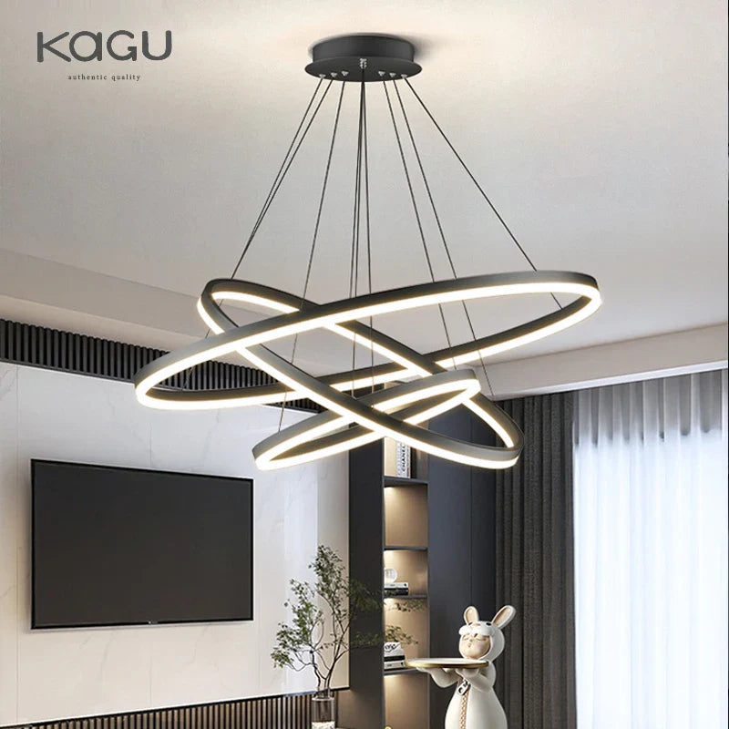Afralia™ Black Led Rings Circle Pendant Chandelier for Living Dining Kitchen