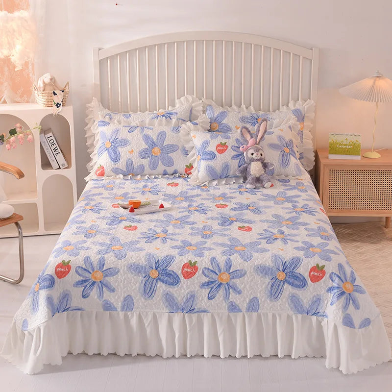 Afralia™ Chiffon Quilted Bed Spread Set - Queen Size Cotton Bedspread Cover
