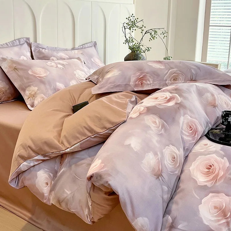Afralia™ Satin Flower Fitted Sheet Set - Luxury 100% Cotton Print Bedding Set